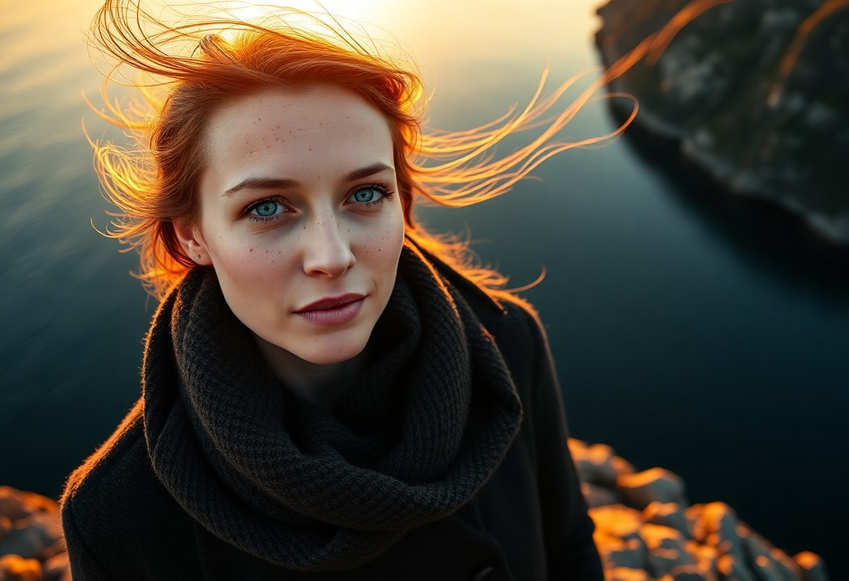 AI generated art for prompt: A portrait photograph captures a European woman in her early forties. She has striking blue eyes and