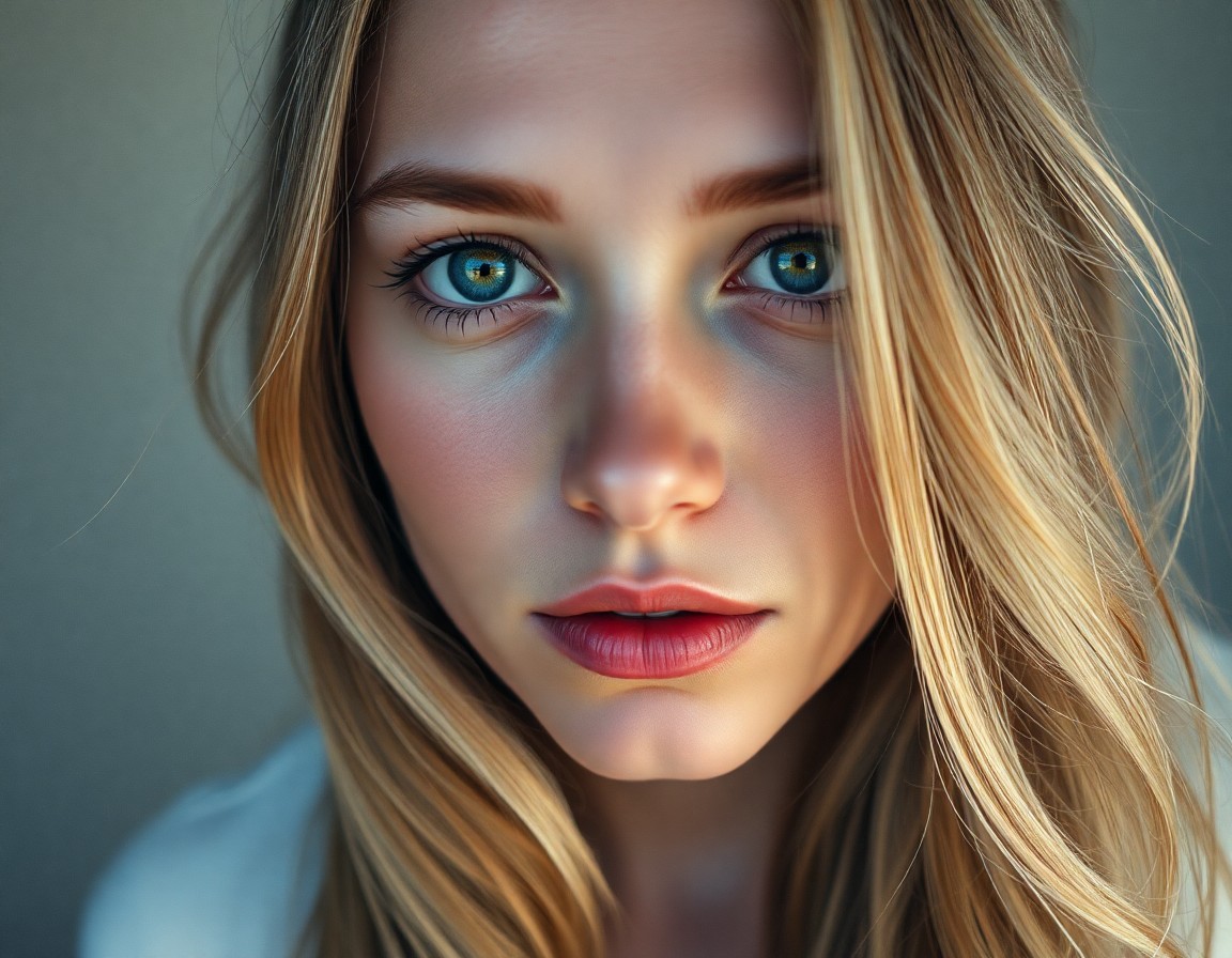 AI generated art for prompt: A portrait photograph captures the soulful eyes and delicate features of a Nordic woman with porcela