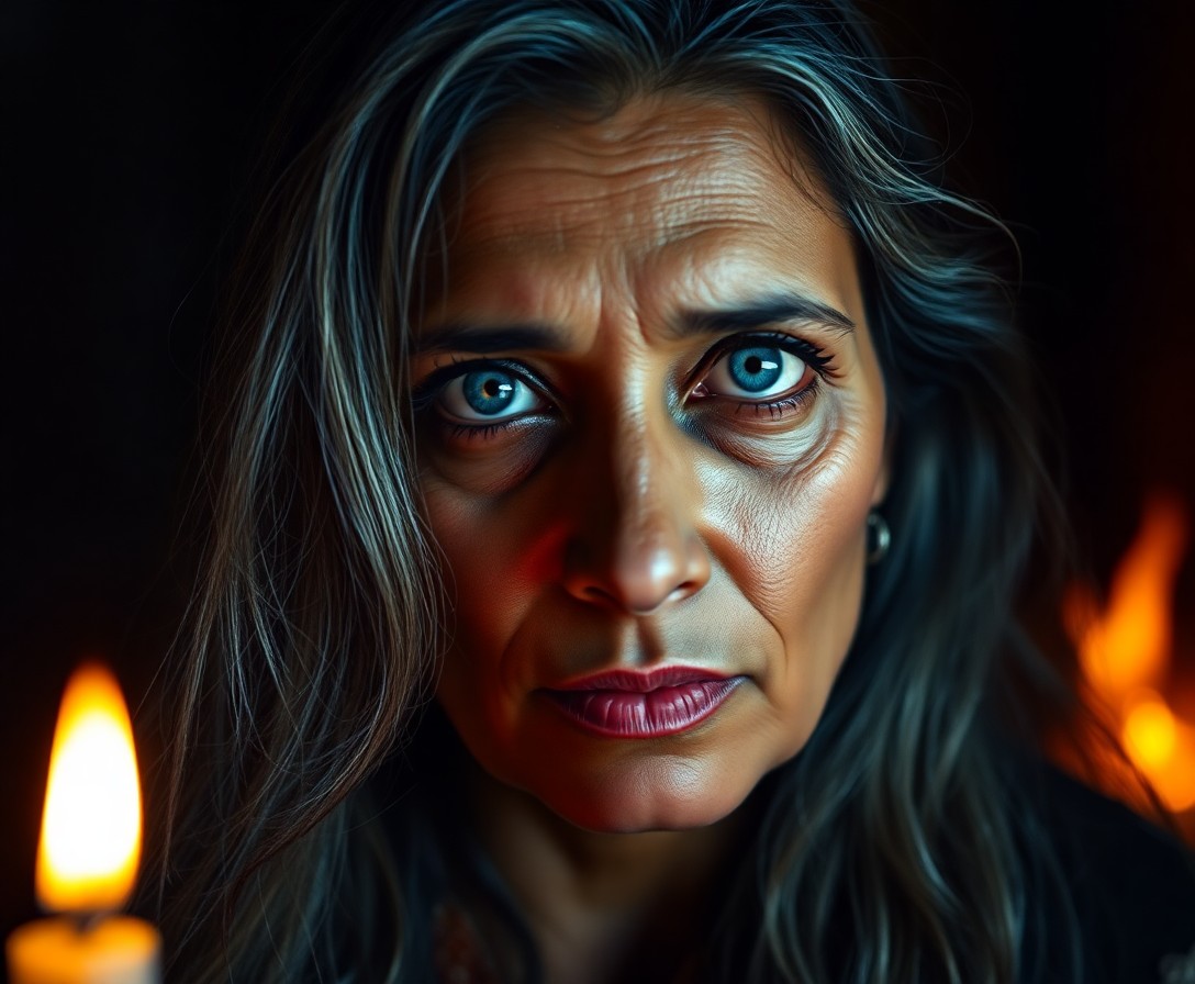 AI generated art for prompt: A portrait photograph, captured with a film camera, of a South Asian woman with piercing blue eyes a