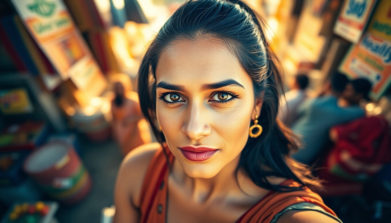 AI generated art for prompt: Create a photorealistic portrait of a woman in her mid-30s of South Asian descent. She has dark, lus