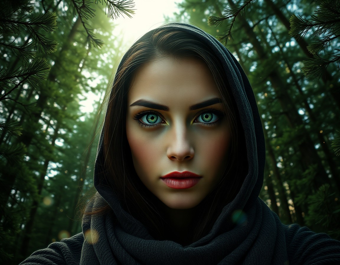 AI generated art for prompt: Imagine a hyperrealistic portrait of a mysterious Middle Eastern woman with captivating green eyes a