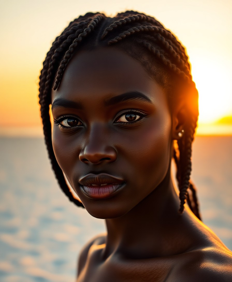 AI generated art for prompt: Envision a portrait photograph of an African woman exuding serenity and introspection. Her warm hone