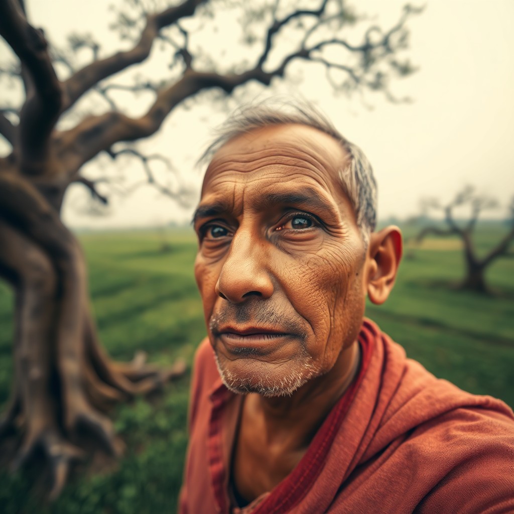 AI generated art for prompt: Envision a portrait of a middle-aged South Asian man with honey-toned skin and deep brown eyes, capt