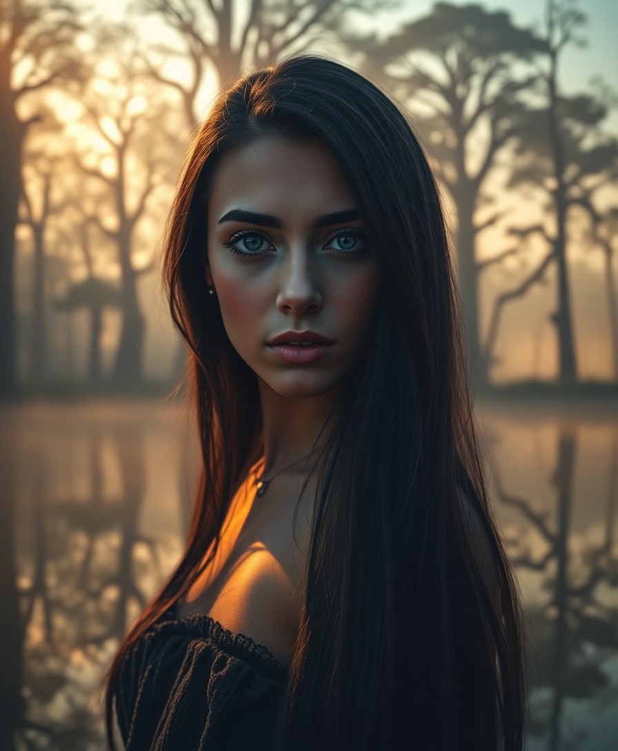 AI generated art for prompt: A portrait photograph reveals a Middle Eastern woman's enigmatic expression, her piercing blue eyes 