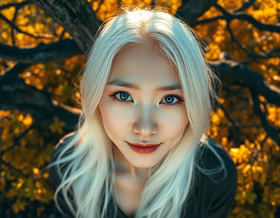 AI generated art for prompt: Envision a captivating portrait photograph of an East Asian woman, her mesmerizing sapphire eyes and