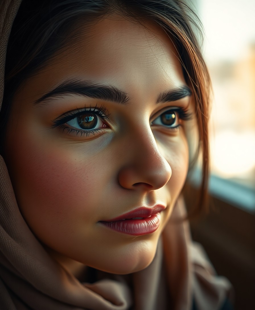 AI generated art for prompt: Imagine a smartphone portrait capturing the essence of a Middle Eastern woman with captivating eyes 