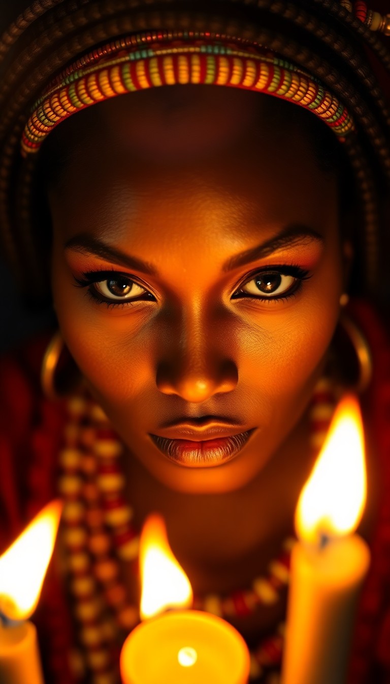 AI generated art for prompt: Envision a captivating portrait photograph of an African woman with soulful hazel eyes and tightly c