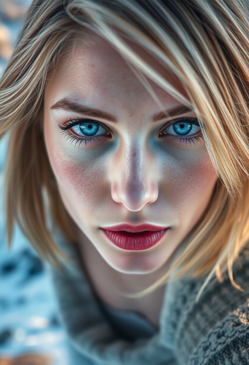 AI generated art for prompt: Envision a captivating portrait of a European woman with piercing ice-blue eyes, her enigmatic gaze 