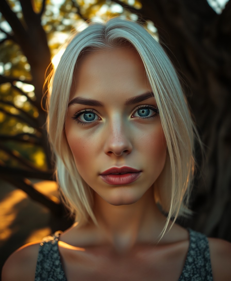 AI generated art for prompt: A photorealistic portrait photograph captures the enigmatic gaze of a Hispanic woman with striking i