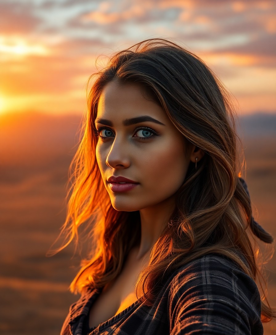 AI generated art for prompt: Craft a hyper-realistic portrait of a South Asian woman in her mid-thirties with vivid blue eyes and