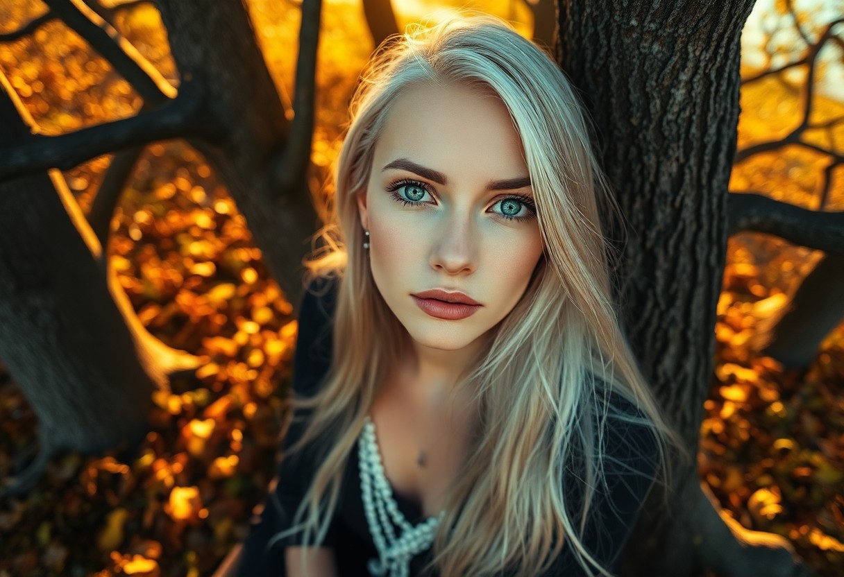 AI generated art for prompt: A hyperrealistic portrait captures an enigmatic Nordic woman with piercing blue eyes and long silver