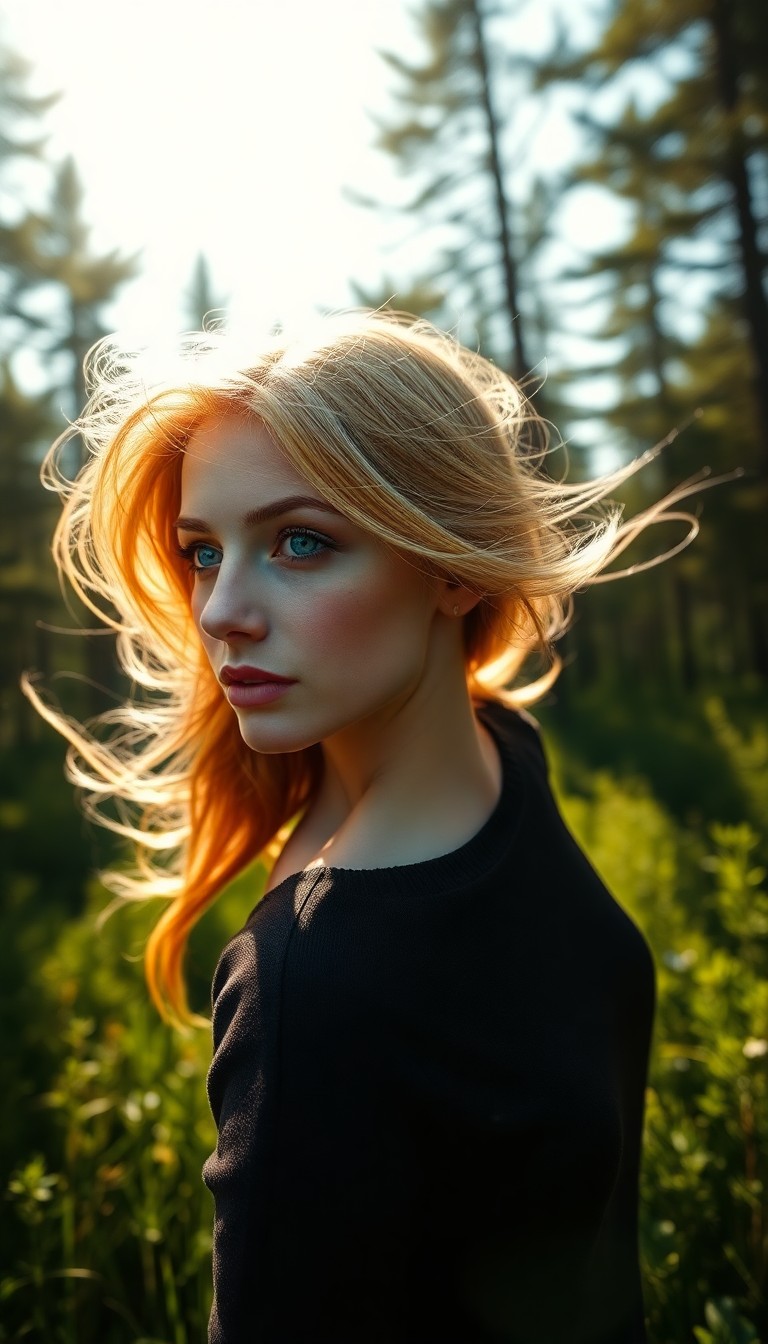 AI generated art for prompt: Craft a photorealistic portrait of a European woman with vibrant blue eyes and flowing golden-blonde