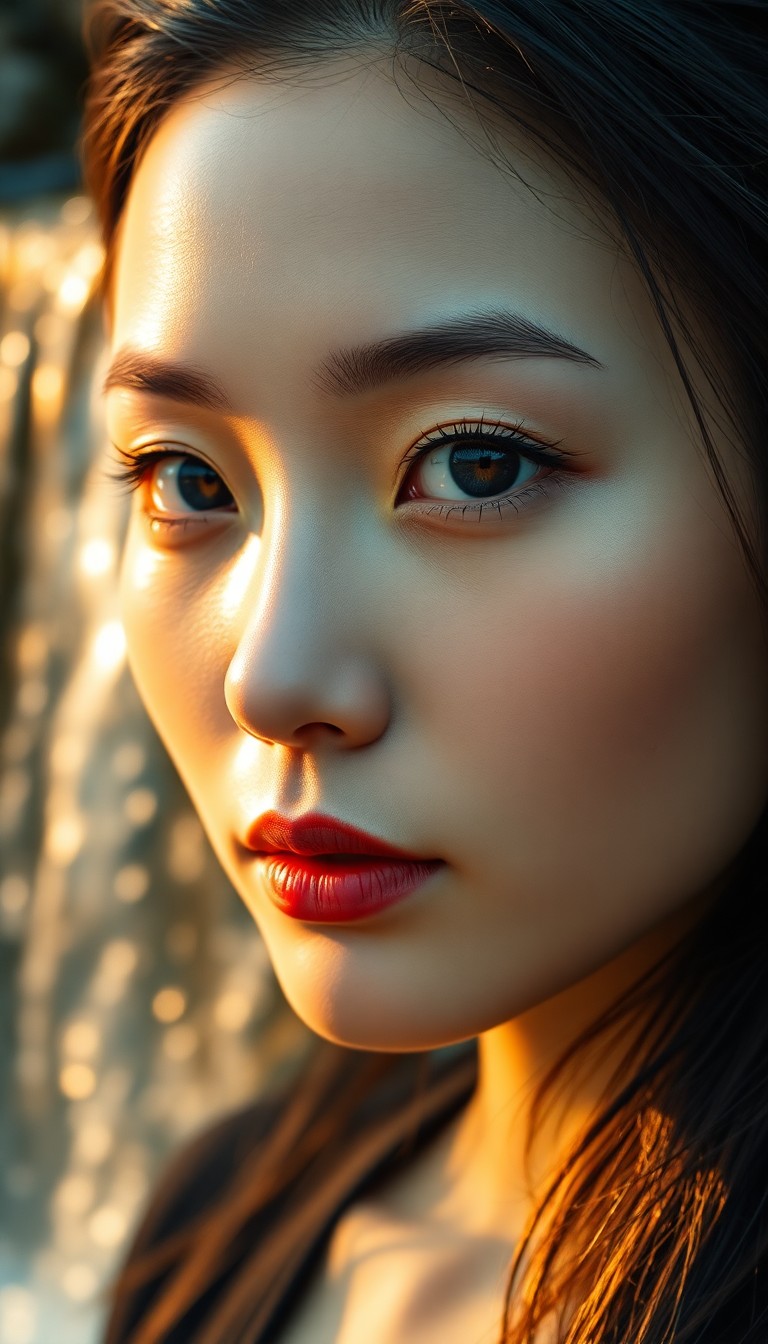 AI generated art for prompt: An East Asian woman's enigmatic gaze commands attention in this portrait photo, showcasing her deep-