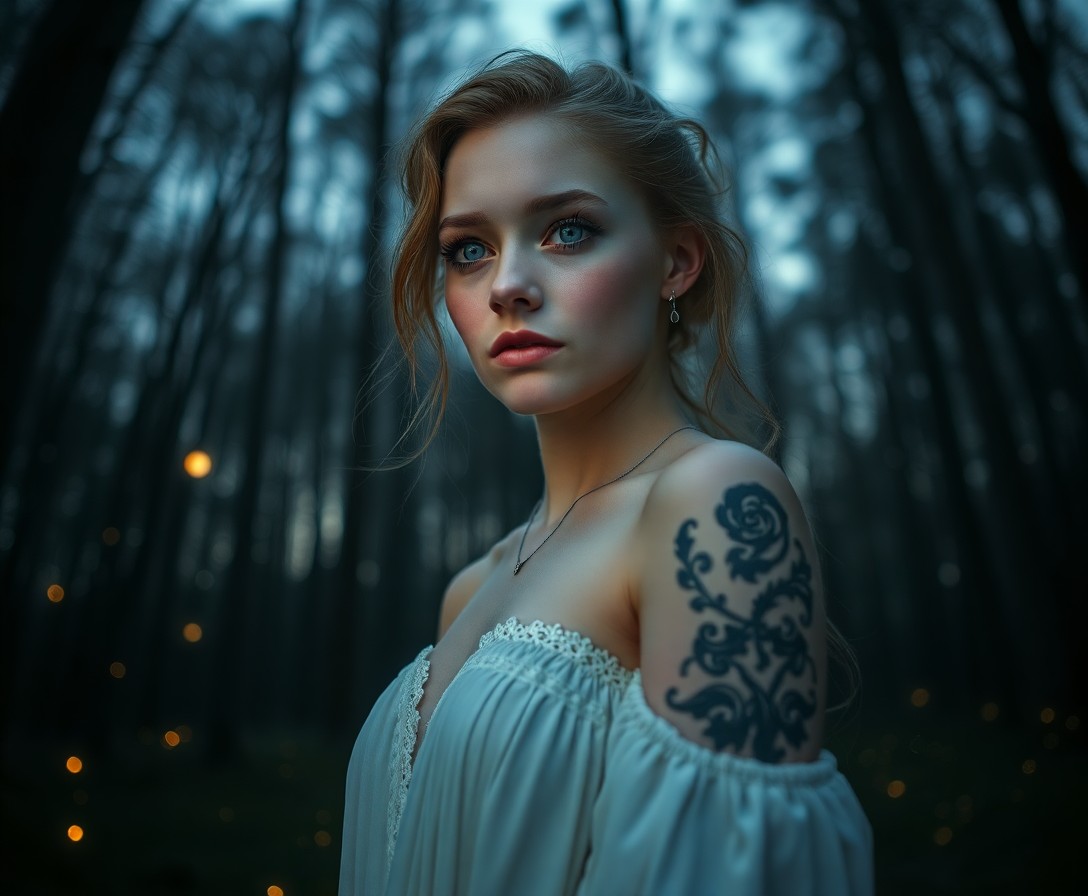 AI generated art for prompt: A photorealistic portrait photograph of a Nordic woman with captivating icy blue eyes and delicate f