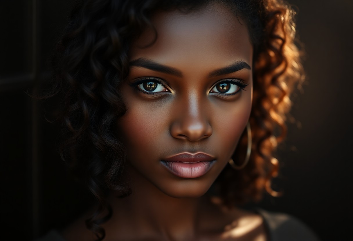 AI generated art for prompt: A photorealistic portrait of a young woman in her early 30s exudes captivating beauty and an enigmat