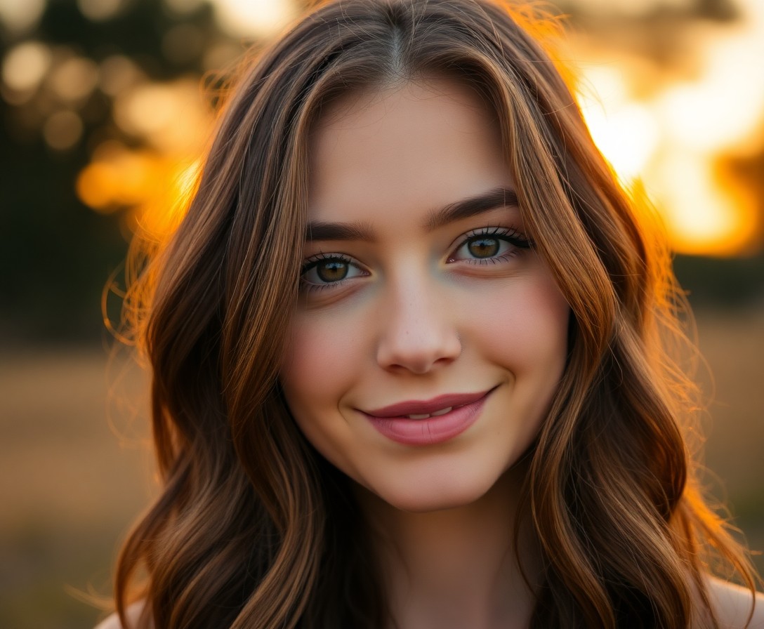 AI generated art for prompt: A mirrorless camera captures a portrait of a young woman with wavy chestnut hair framing her face an