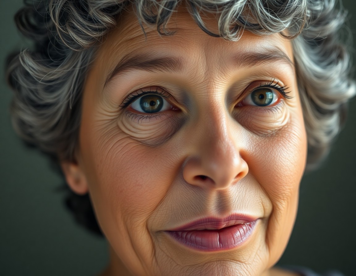 AI generated art for prompt: A captivating close-up portrait showcases a middle-aged woman with warm, earthy skin and short, curl