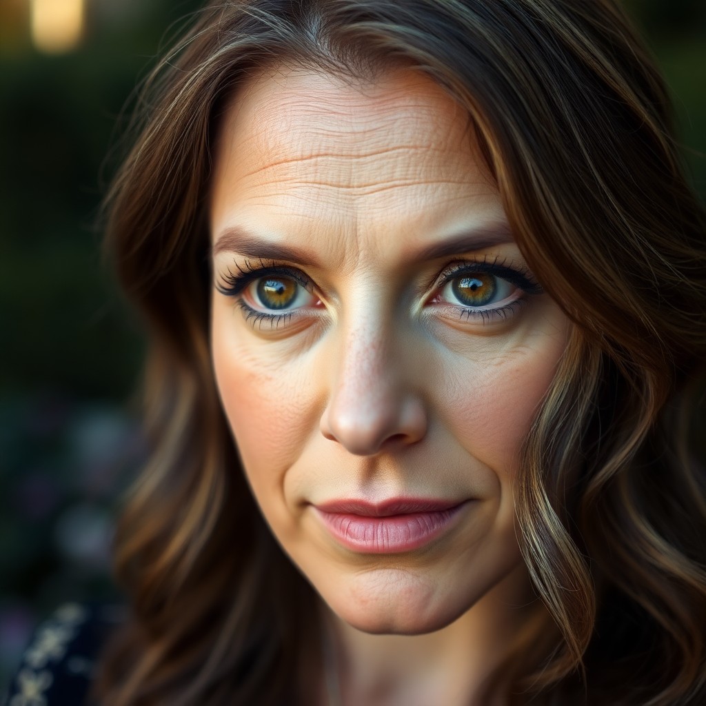 AI generated art for prompt: A captivating portrait photograph captures a serene middle-aged woman with smooth olive skin and pie
