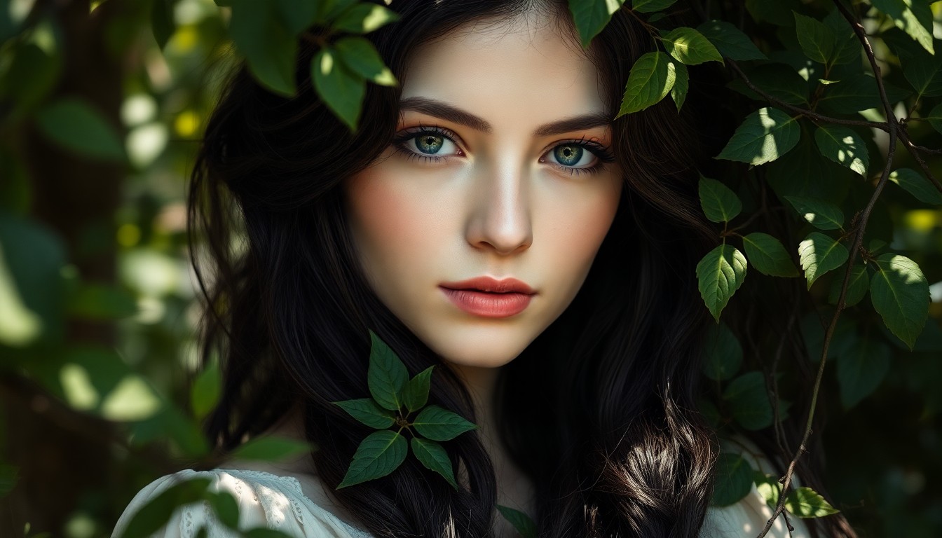 AI generated art for prompt: A captivating portrait photograph features a young woman with ethereal beauty and delicate features.