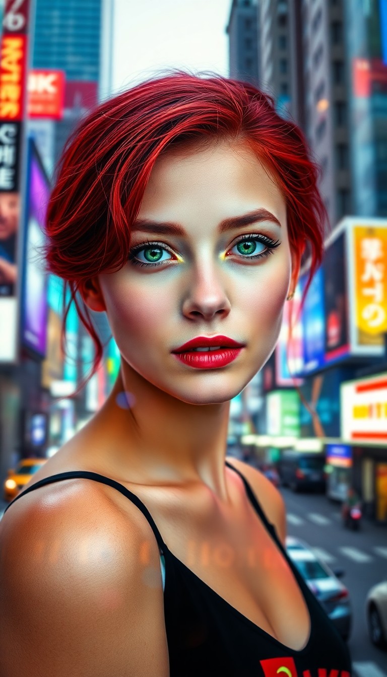 AI generated art for prompt: A portrait photo, captured with a DSLR camera, showcases an enigmatic young woman whose features sea