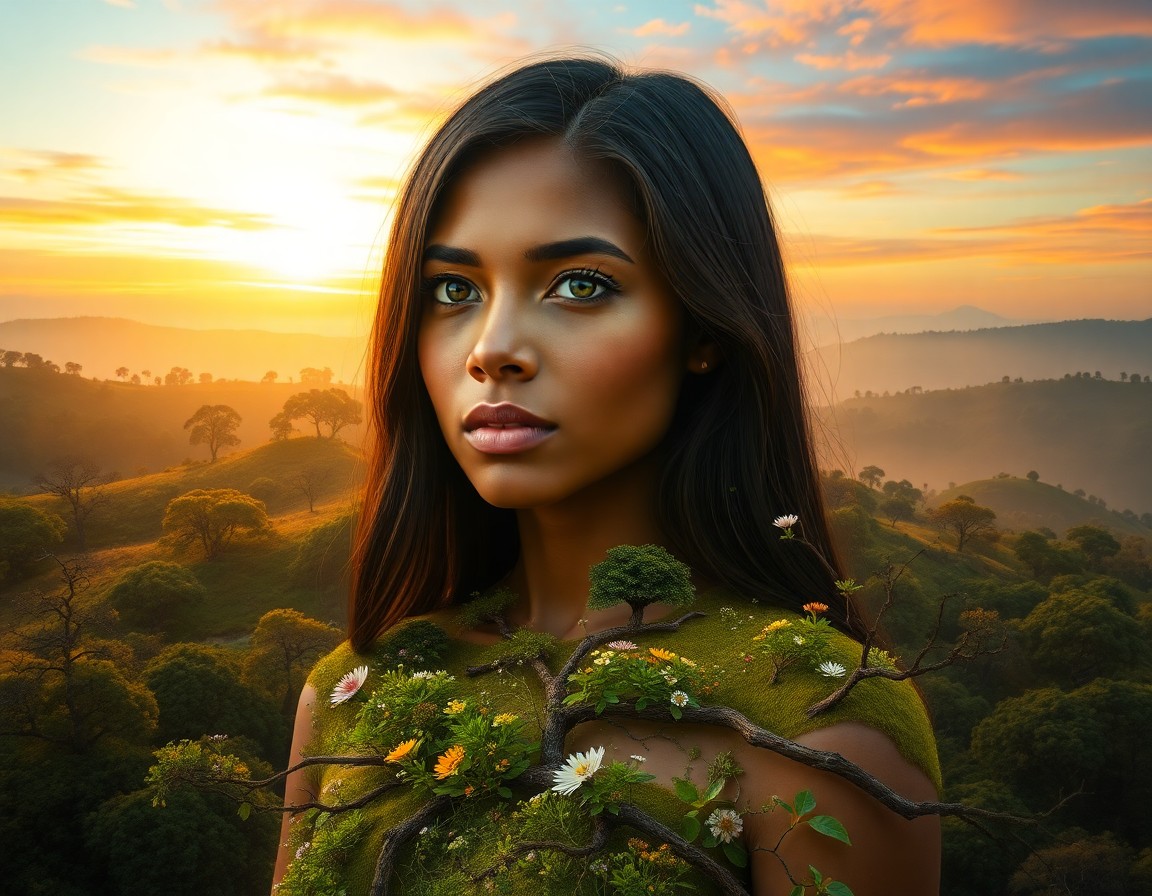 AI generated art for prompt: A photorealistic portrait showcases a young African-American woman with long hair and intense green 