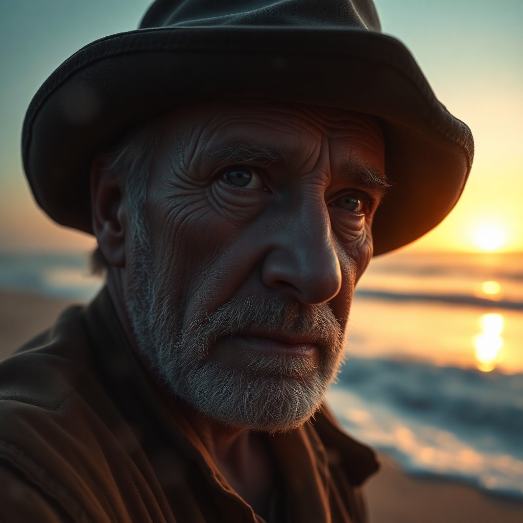 AI generated art for prompt: An atmospheric photorealistic portrait of a grizzled shipwreck explorer, capturing his rugged beauty