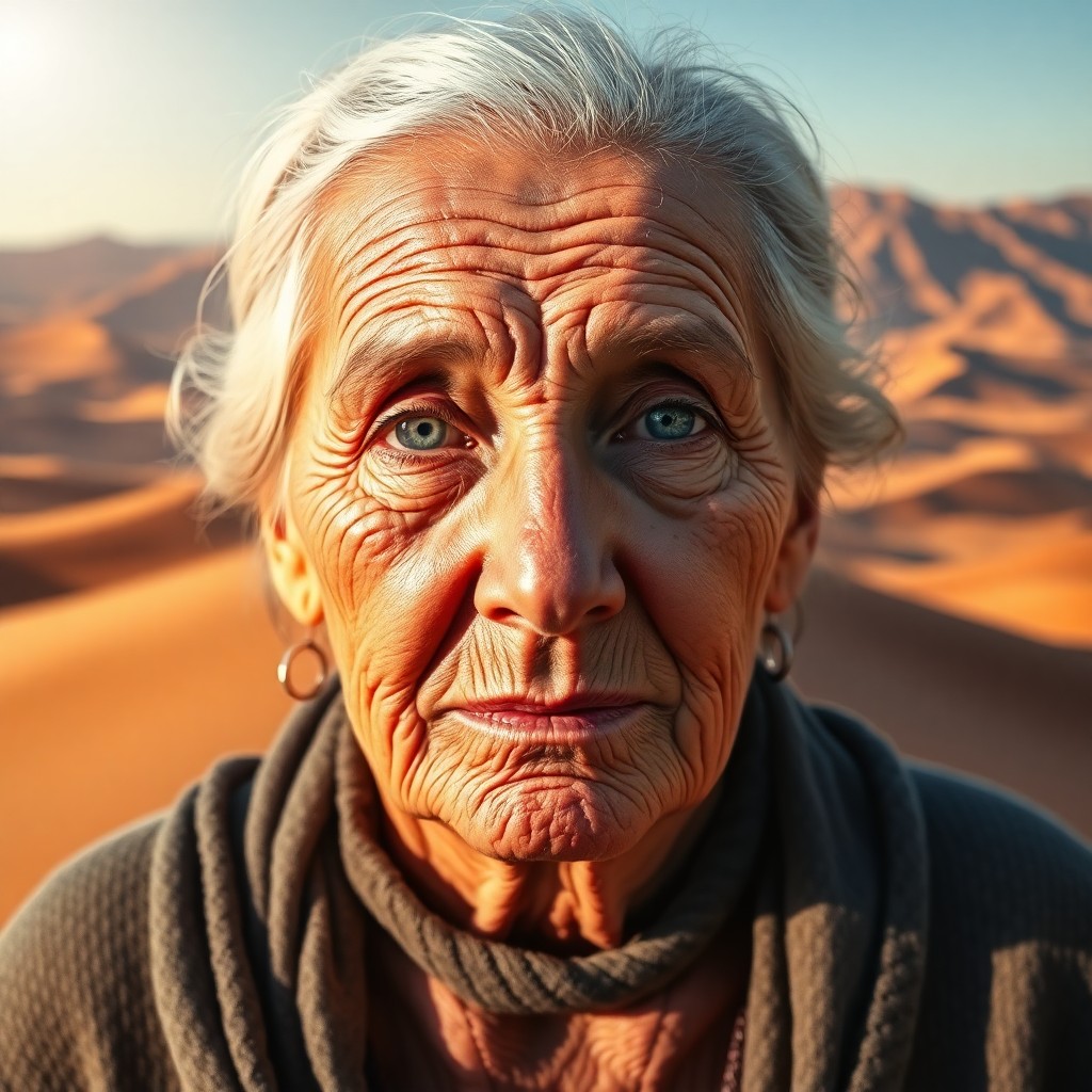 AI generated art for prompt: Craft a photorealistic double exposure portrait showcasing an elderly woman's wisdom and resilience 