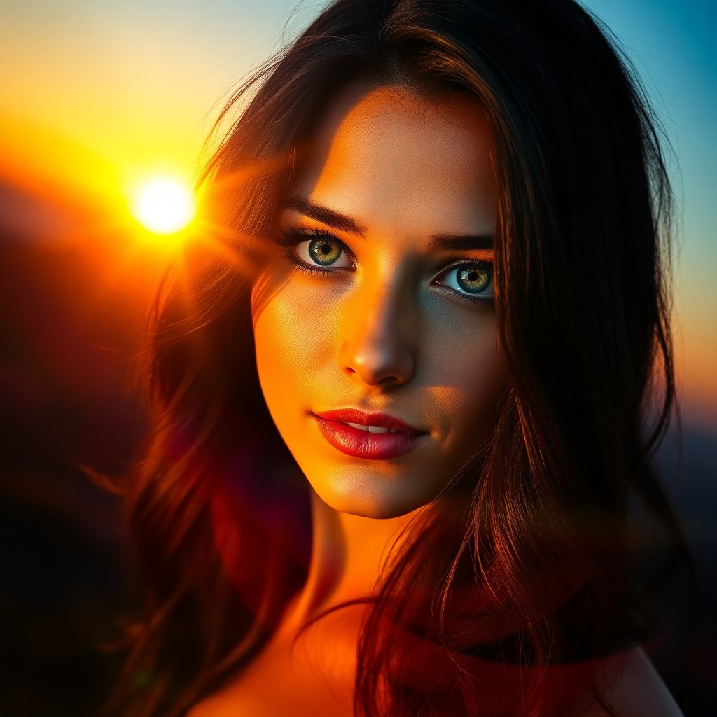 AI generated art for prompt: Visualize a captivating photorealistic portrait of a woman in her late twenties with mesmerizing gre