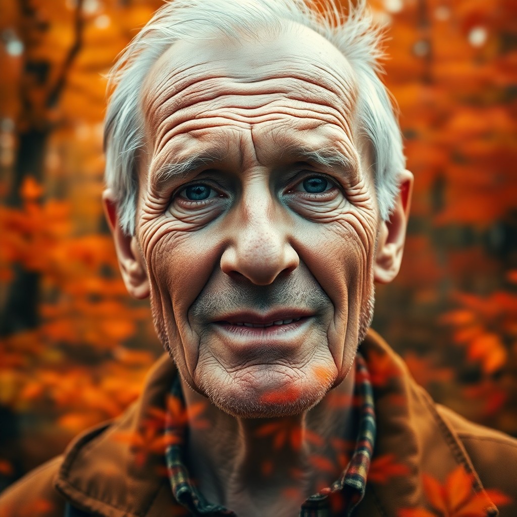 AI generated art for prompt: A photorealistic portrait photograph captures an older man with a weathered visage, his piercing blu