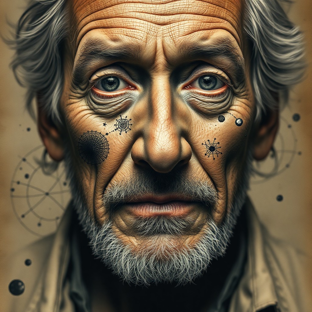 AI generated art for prompt: Imagine a photorealistic portrait of an elderly male artist with rugged features and eyes that spark