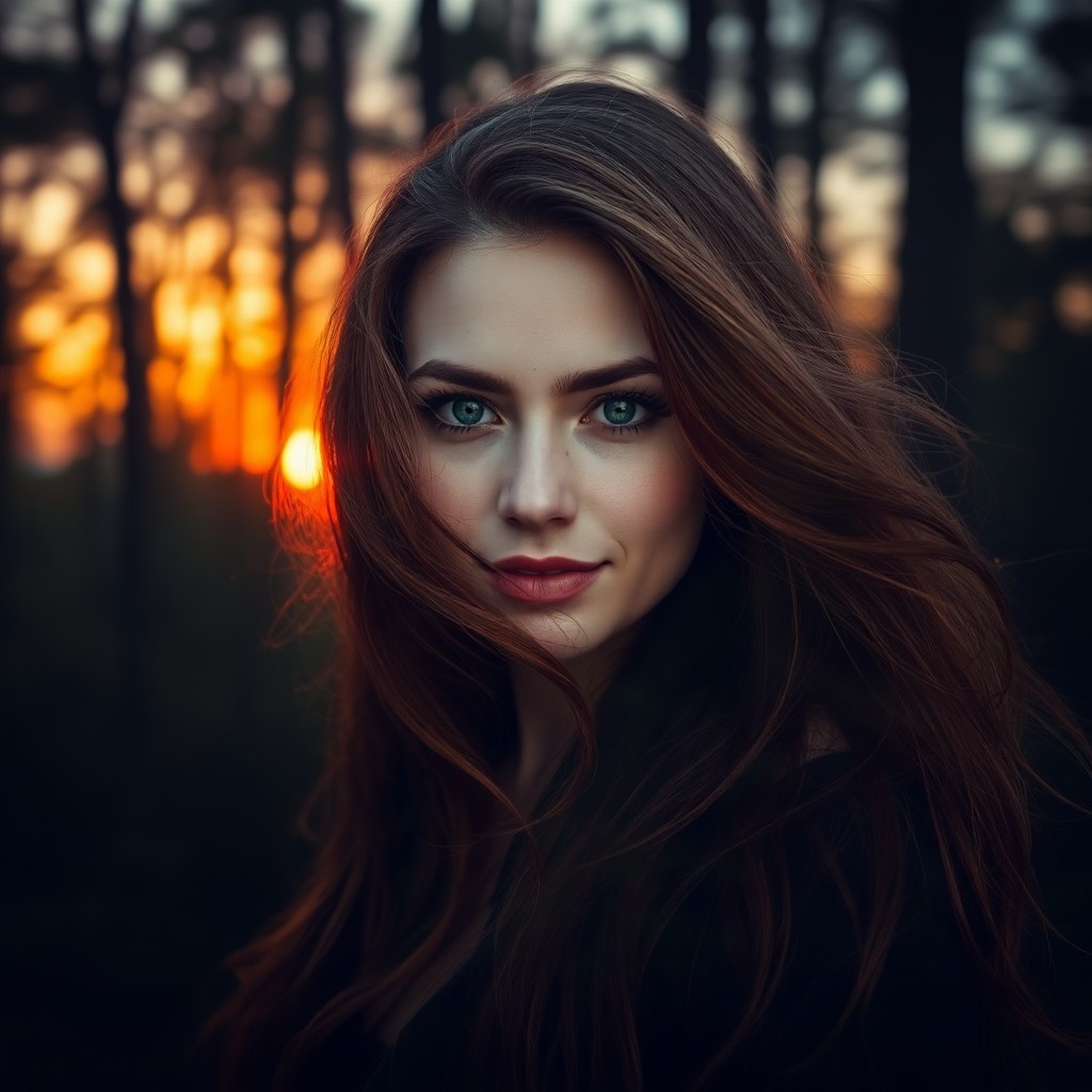 AI generated art for prompt: Imagine a smartphone portrait of a captivating woman in her thirties with flowing auburn hair and vi