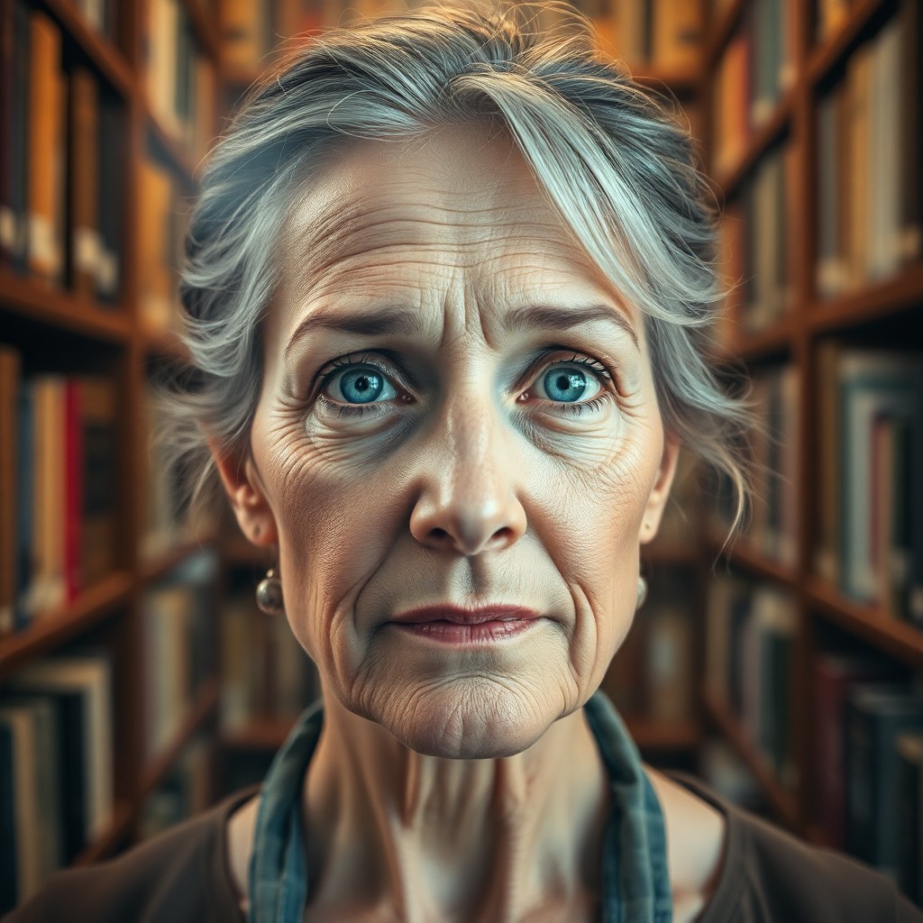 AI generated art for prompt: A captivating double exposure portrait showcases a middle-aged woman with piercing blue eyes, her ex