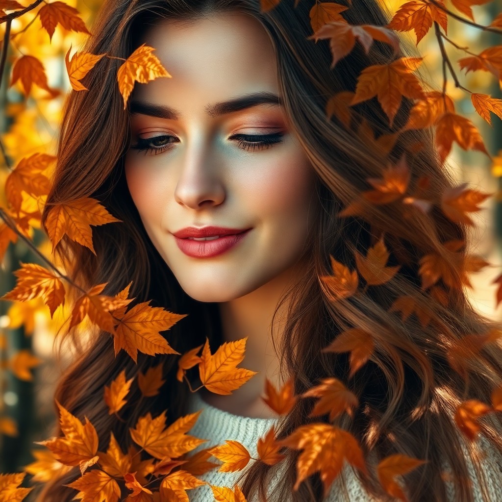 AI generated art for prompt: A captivating photorealistic portrait showcases a serene young woman with deep brown eyes and cascad