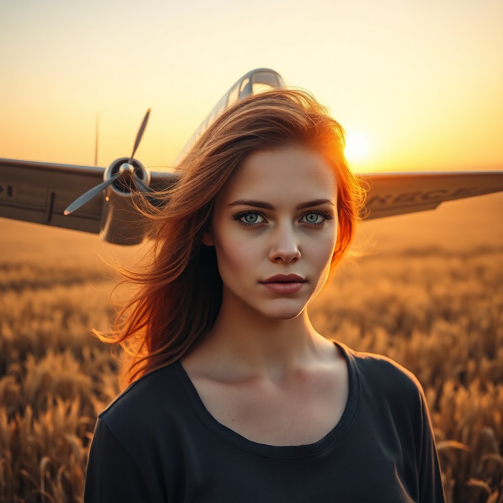 AI generated art for prompt: A captivating portrait of a young woman with intense blue eyes and sun-kissed skin, her fiery red ha