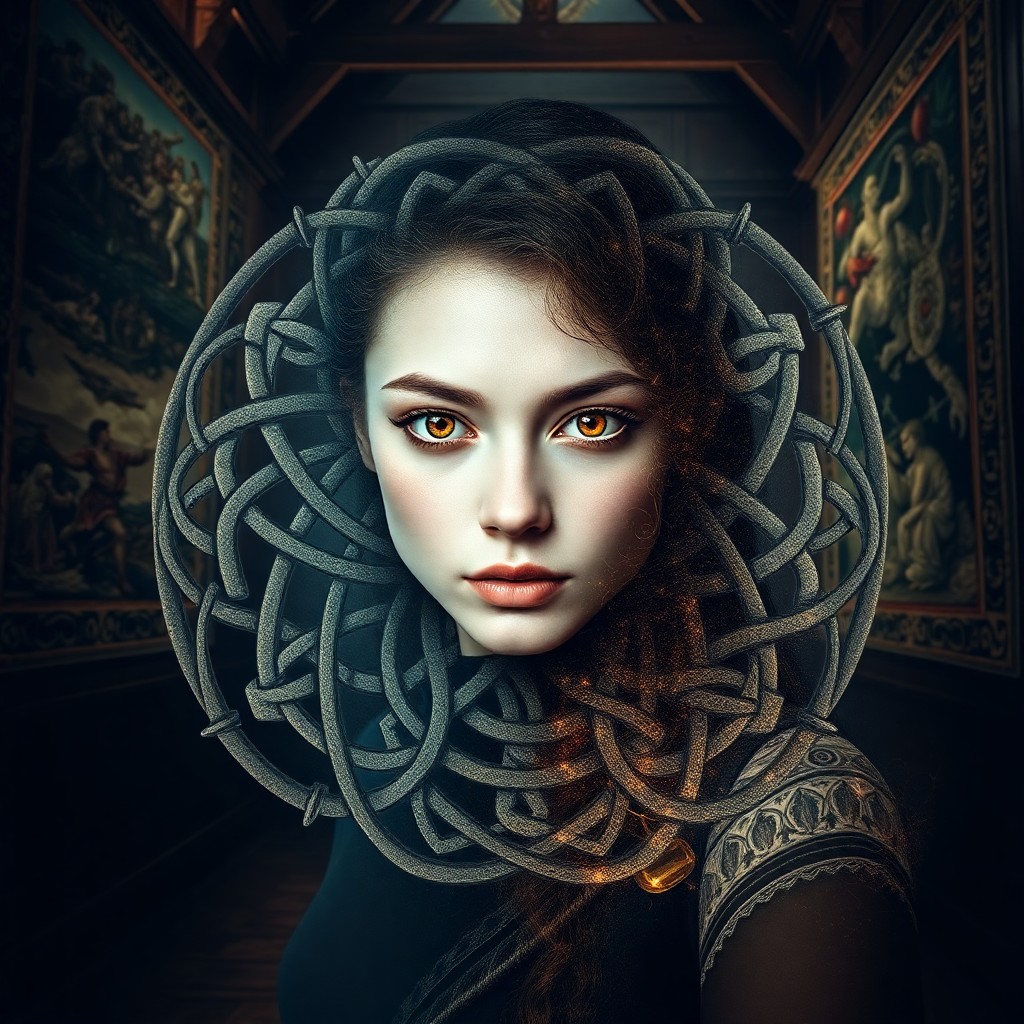 AI generated art for prompt: A captivating digital portrait showcases an enigmatic figure with a mesmerizing presence—half-human,