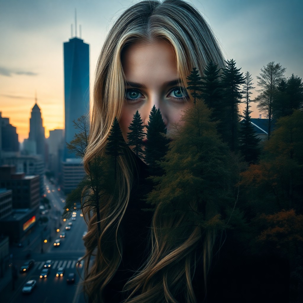 AI generated art for prompt: A captivating portrait photograph reveals an enigmatic woman with long, wavy blonde hair framing her