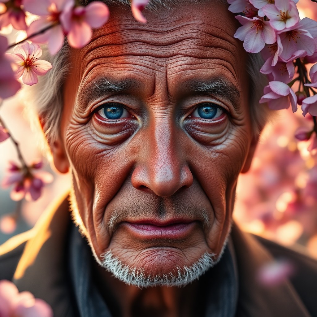 AI generated art for prompt: Craft a photorealistic portrait of an elderly man with a face weathered by time, deep wrinkles narra