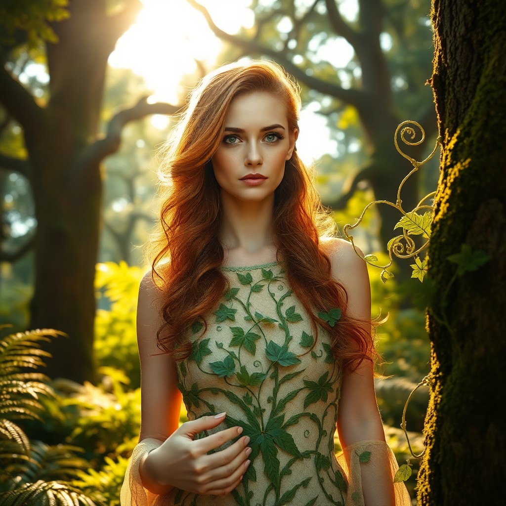 AI generated art for prompt: A captivating portrait showcases a striking woman with piercing green eyes and cascading red hair st