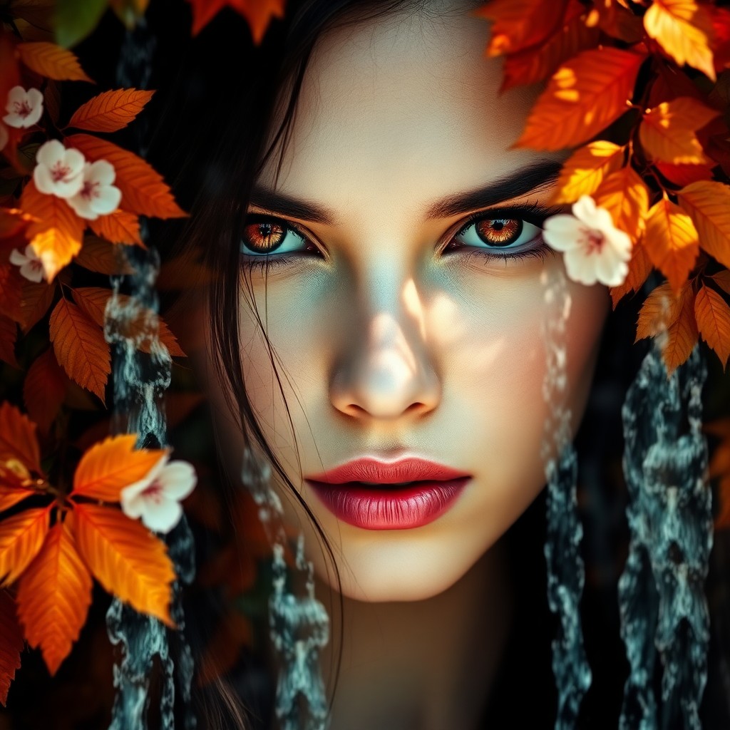 AI generated art for prompt: A captivating portrait featuring a striking woman with fierce amber eyes and an enigmatic expression