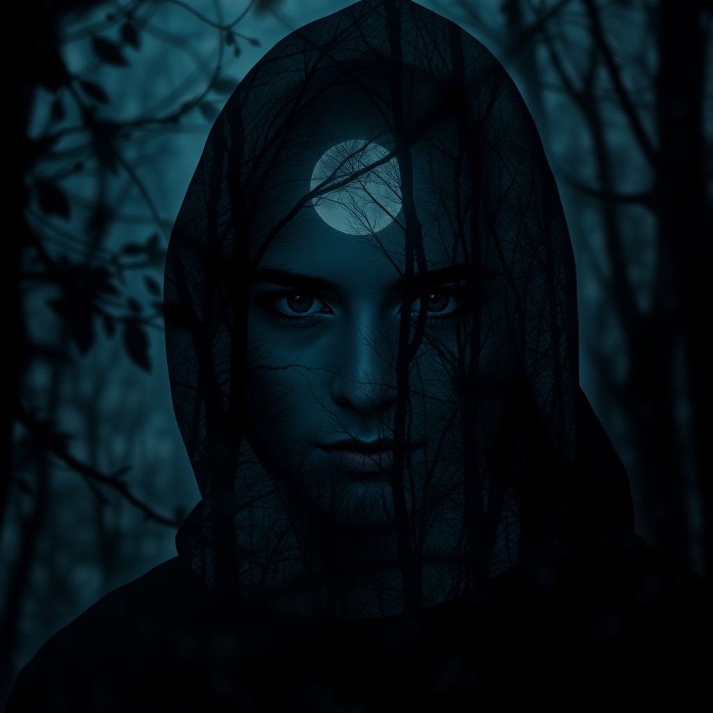 AI generated art for prompt: Craft a photorealistic digital portrait of an enigmatic wanderer cloaked in twilight hues, their sil