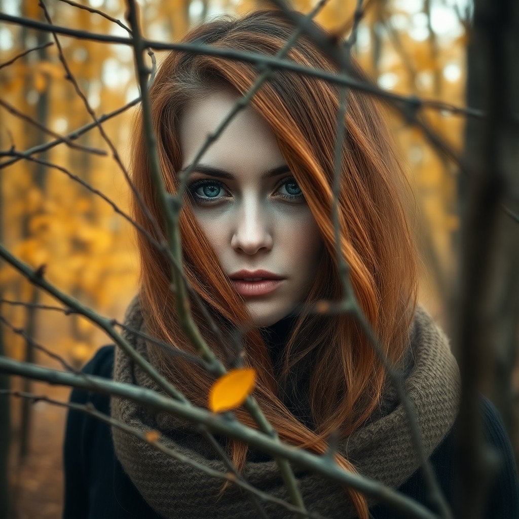 AI generated art for prompt: Envision a mysterious woman in her mid-thirties with captivating blue eyes and rich chestnut hair th