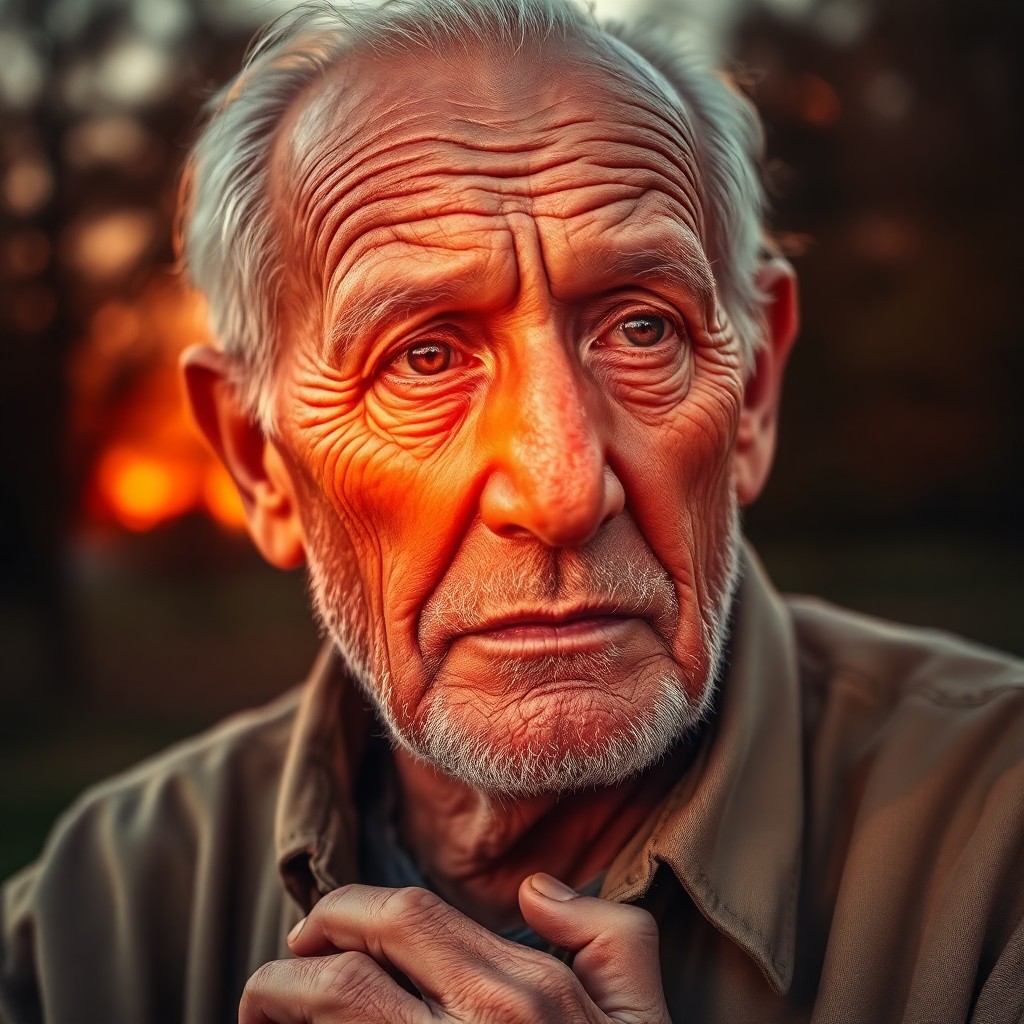 AI generated art for prompt: An elderly gentleman's weathered face, etched with deep crevasses, gazes pensively towards a vibrant