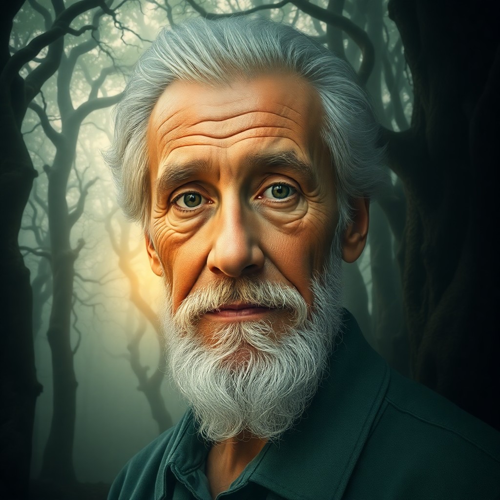 AI generated art for prompt: Craft a photorealistic portrait of an elderly man with kind eyes, weathered features, and a salt-and