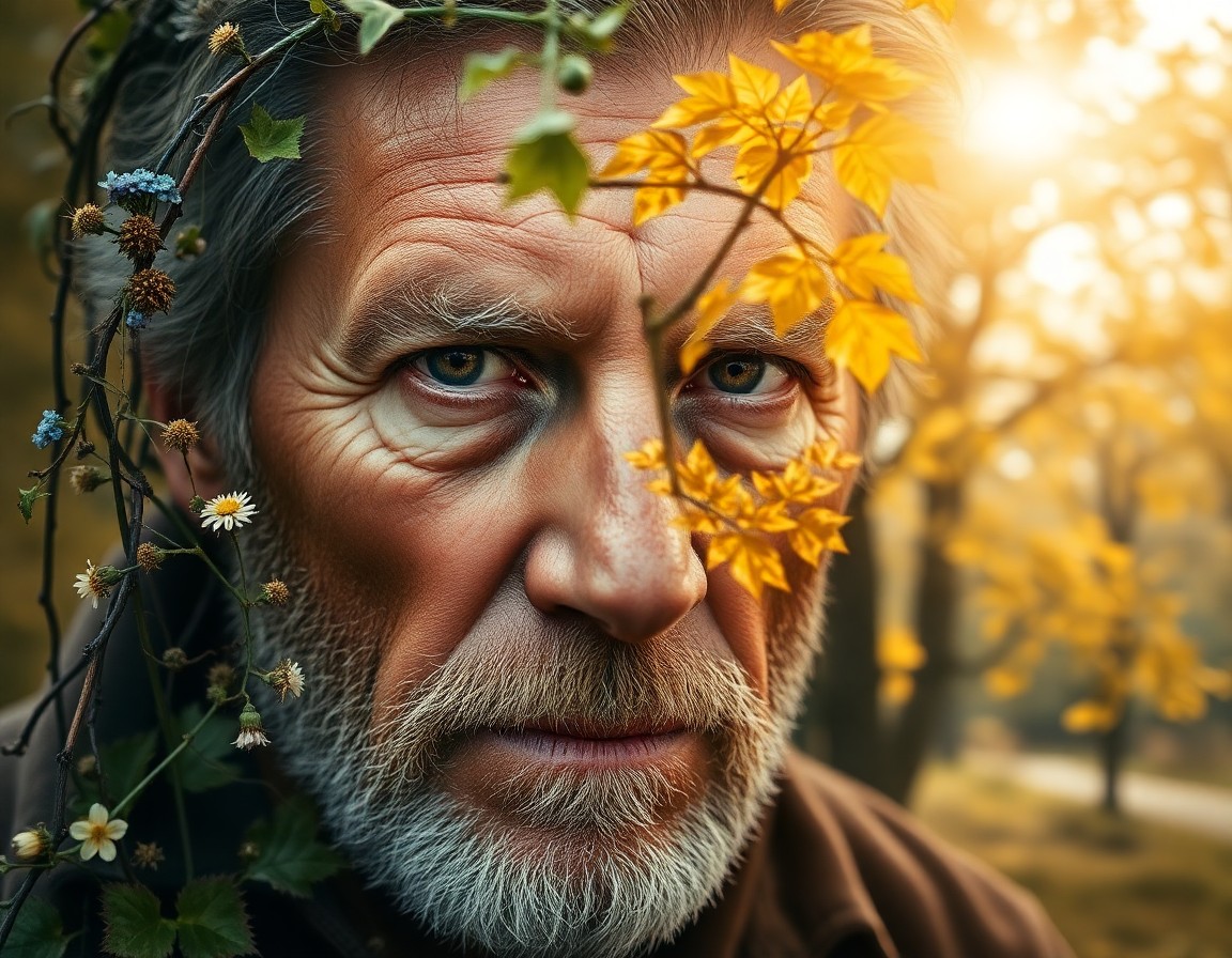 AI generated art for prompt: A captivating portrait photograph depicts a middle-aged man with a rugged, weathered face, his featu