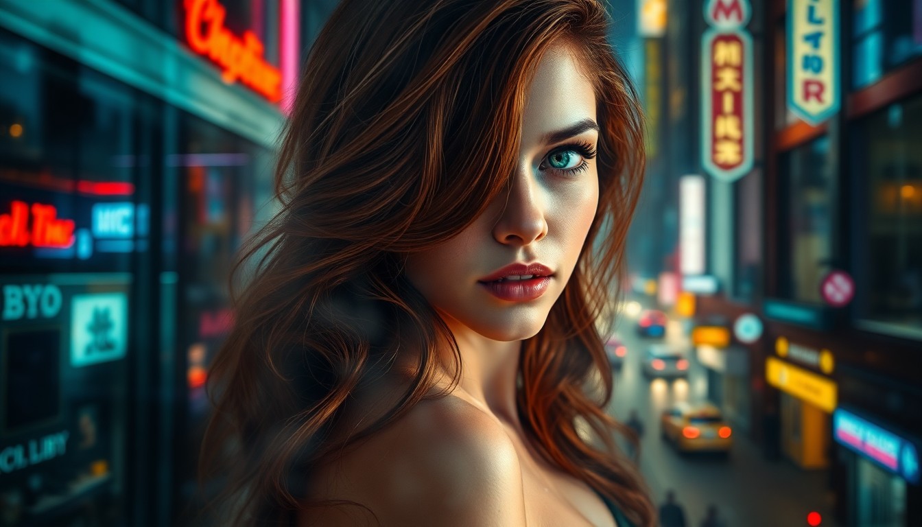 AI generated art for prompt: Immerse yourself in this photorealistic digital portrait of an alluring female subject with cascadin