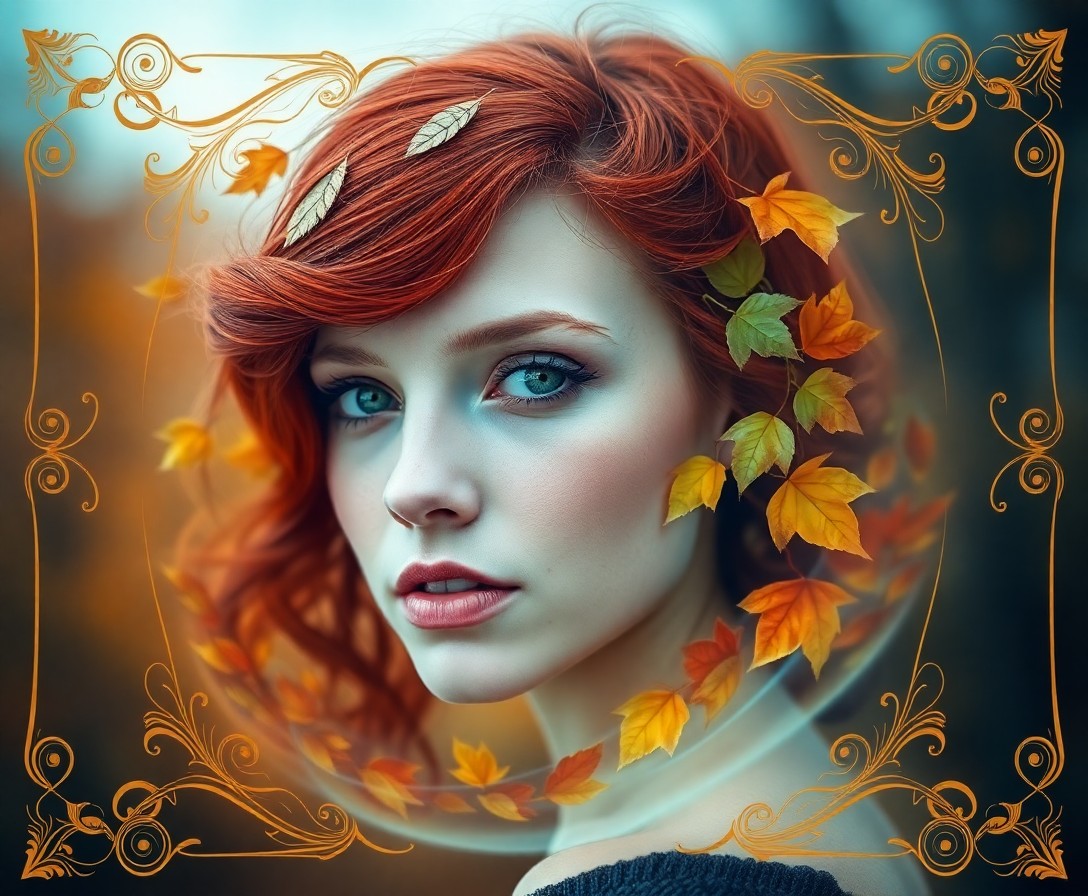 AI generated art for prompt: A captivating portrait photograph showcases a young woman adorned with cascading red hair and pierci