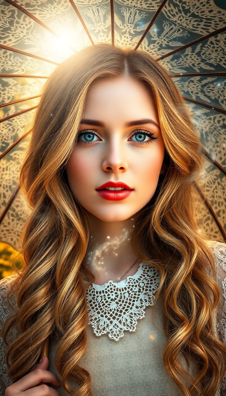 AI generated art for prompt: A captivating portrait showcases an enchanting woman with cascading golden locks, her delicate featu