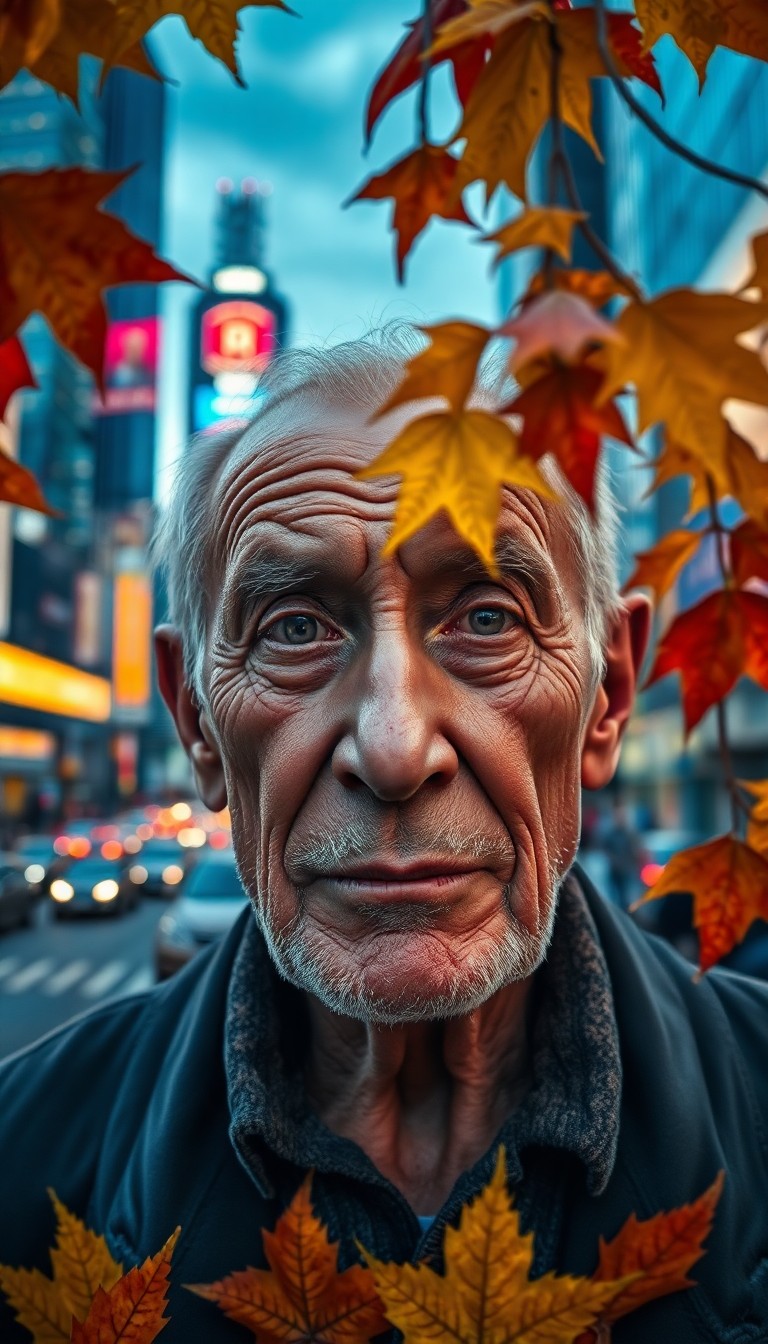 AI generated art for prompt: A captivating portrait depicts an elderly man with a weathered face, his deep crevices etched by tim