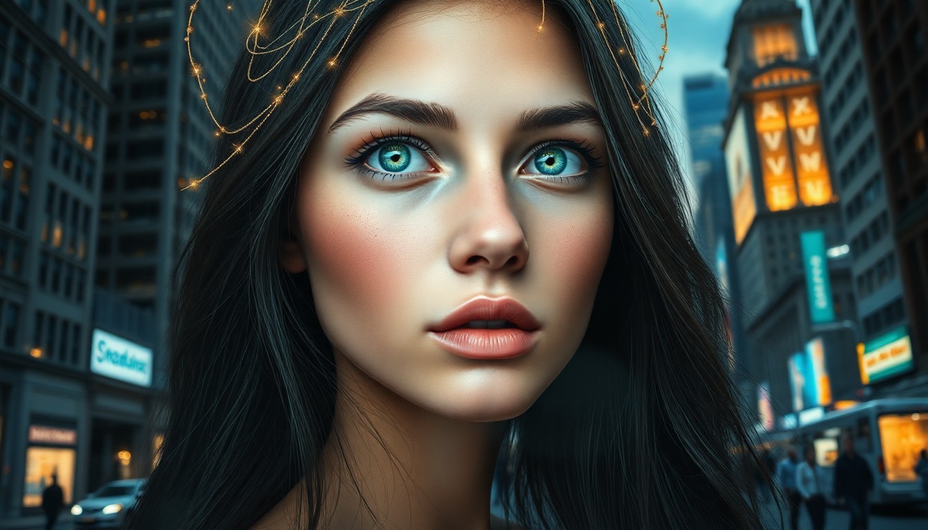 AI generated art for prompt: Envision a captivating photorealistic portrait of an alluring young woman with delicate fair skin an