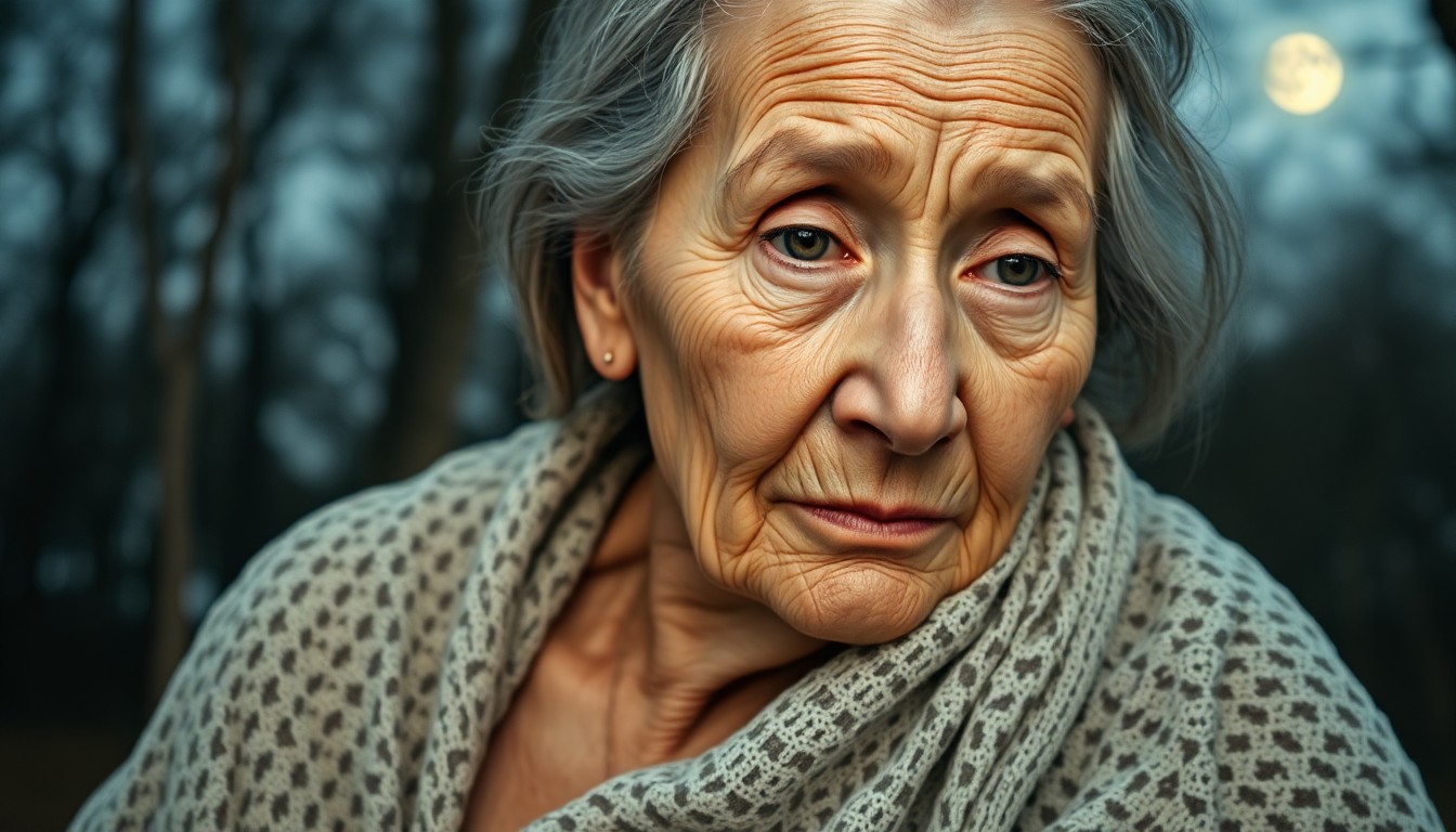 AI generated art for prompt: A photorealistic portrait photograph of an elderly woman, captured with a film camera, showcases her